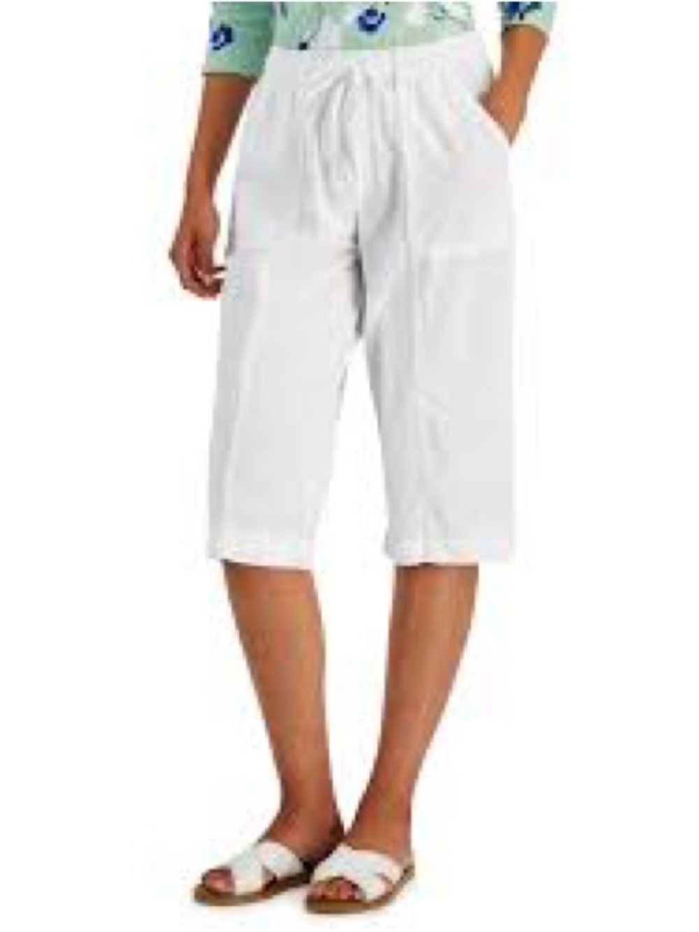 NWT New Karen Scott White Drawstring Capri Woven Crop Petite Medium M Pants